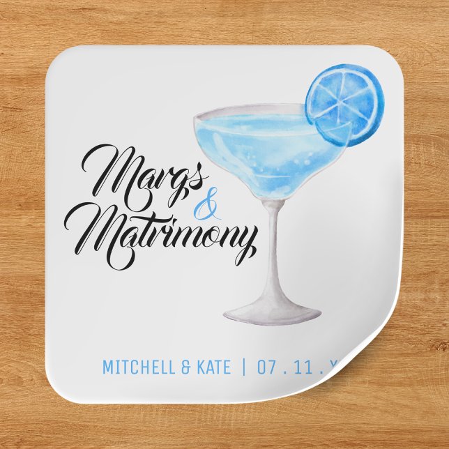 Margs & Matrimony Blue Margarita Brautparty Quadratischer Aufkleber (Margs & Matrimony Blue Margarita Bridal Shower Square Sticker
)