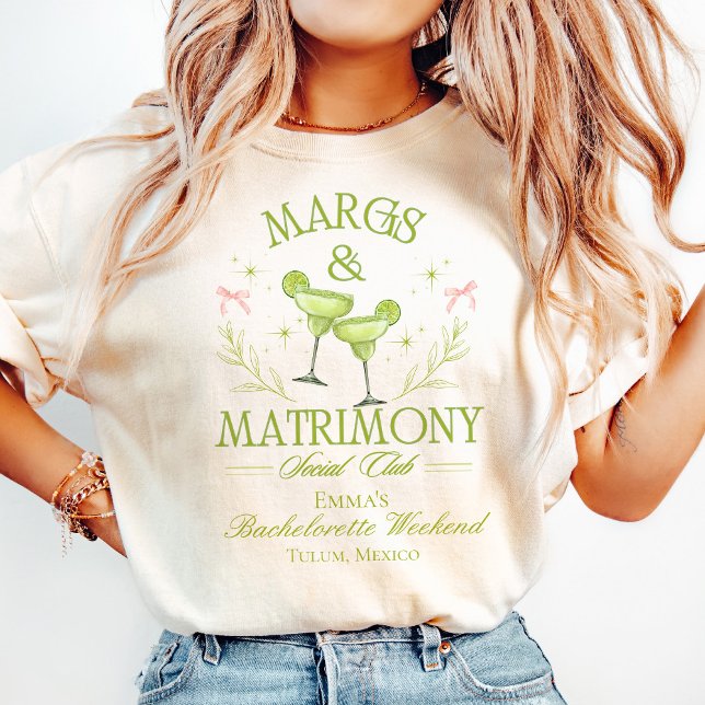 Margs & Matrimony Custom Bachelorette Tshirt (margs and matrimony shirt, tequila bachelorette party shirt, margarita themed bride shirt, fiesta ba)