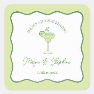 "Margs & Matrimony" Einfache Limette Margarita Hoc Quadratischer Aufkleber