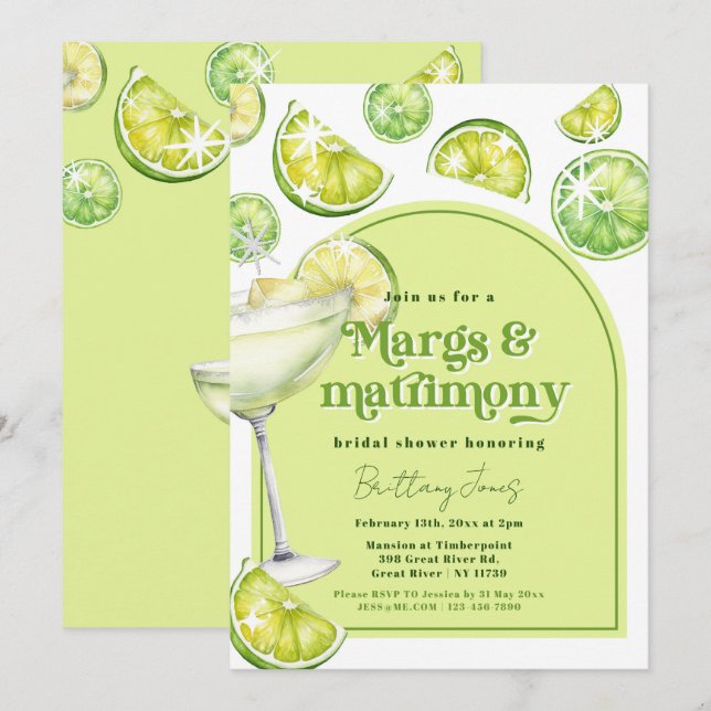 Margs & Matrimony Green Groovy Brautparty Einladung (Vorne/Hinten)