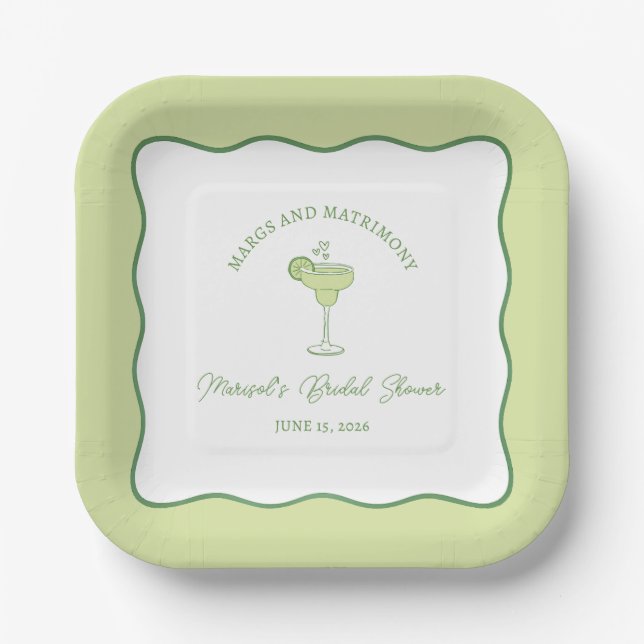 "Margs & Matrimony" Lime Margarita Bridal Shower Pappteller (Vorderseite)