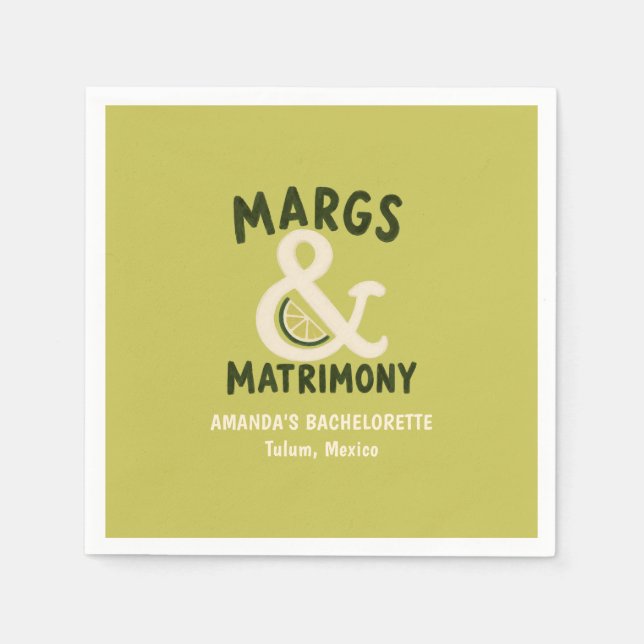 Margs & Matrimony Limettengrüne Junggesellinnenpar Serviette (Vorderseite)