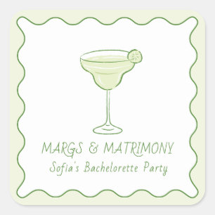 "Margs & Matrimony" Limon Bachelorette Mini Tequil Quadratischer Aufkleber