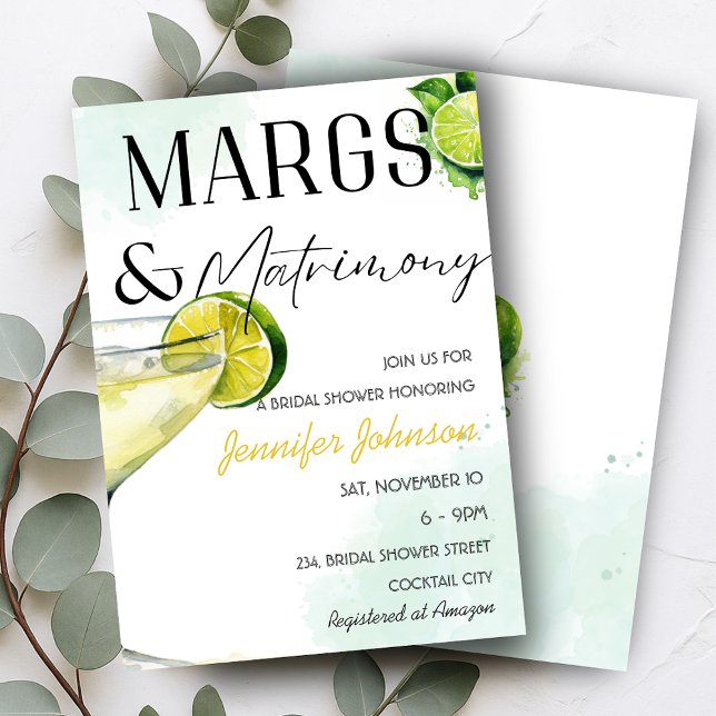 Margs & Matrimony Margarita Brautparty Einladung (Margs & Matrimony Margarita Bridal Shower Invitation)