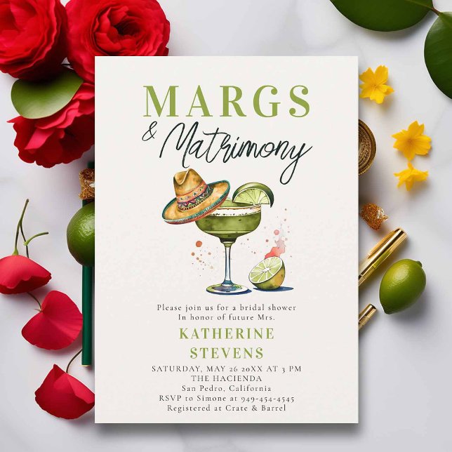 Margs Matrimony Margarita Cocktail Brautparty Einladung (margs and matrimony bridal shower invitation margarita cocktail sombrero fiesta mexican)