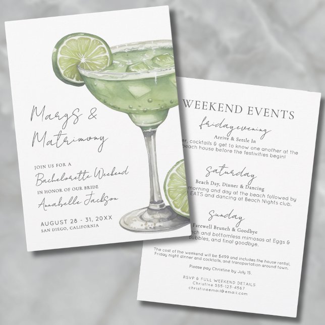 Margs & Matrimony Margarita Junggeselinnen-Abschie Einladung (Margs & Matrimony Margarita Bachelorette Party Invitation)