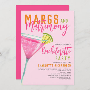 Margs & Matrimony Pink Margarita Bachelorette Bash Einladung