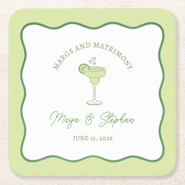 "Margs & Matrimony" Simple Lime Margarita Wedding Rechteckiger Pappuntersetzer (Vorderseite)