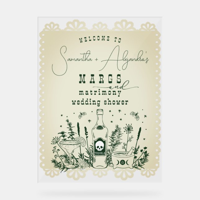 Margs Matrimony Skull Fiesta Couple Dusche Empfang Acrylschild (Vorderseite)