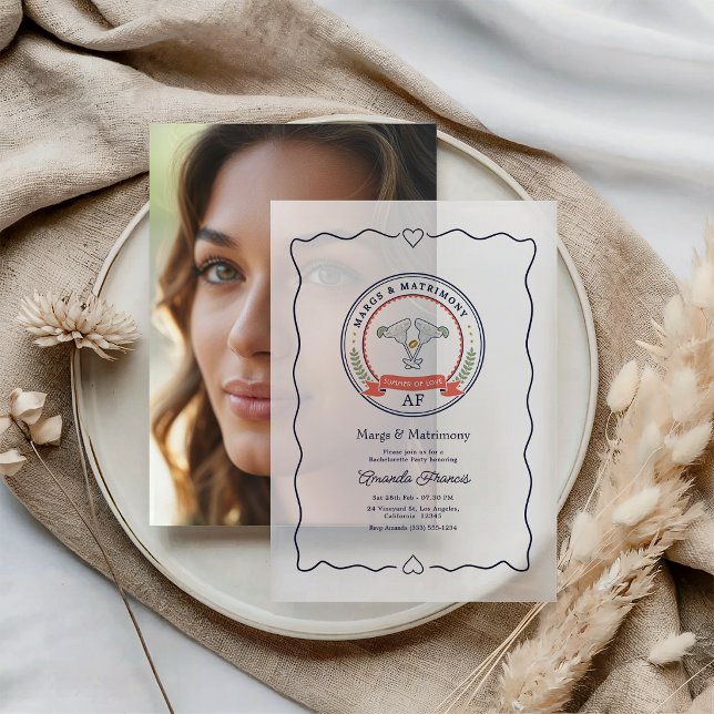 Margs & Matrimony Sommer der Liebe Junggesellinnen (Margs & Matrimony Summer of Love Bachelorette Vellum Invitation)