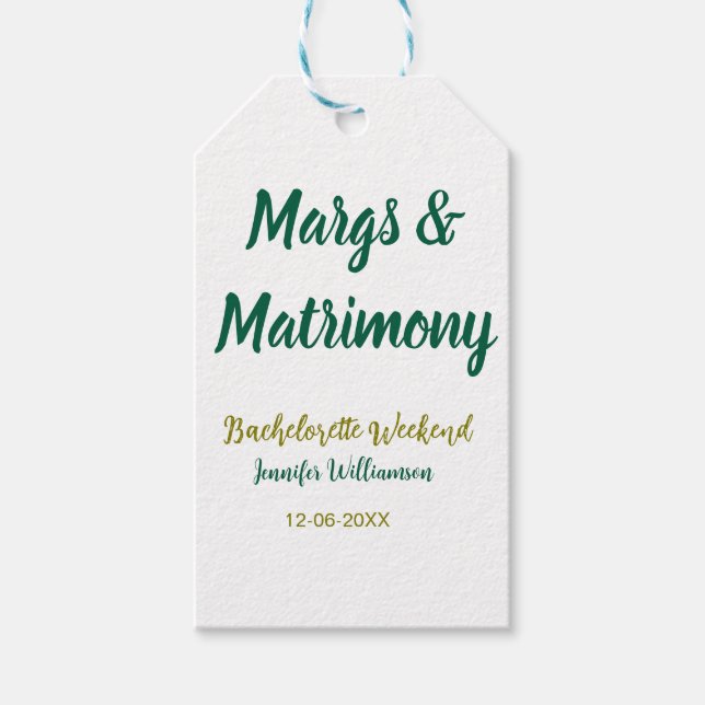 Margs und Ehe Name Datum Junggesellinnenabschied Geschenkanhänger (Vorderseite)