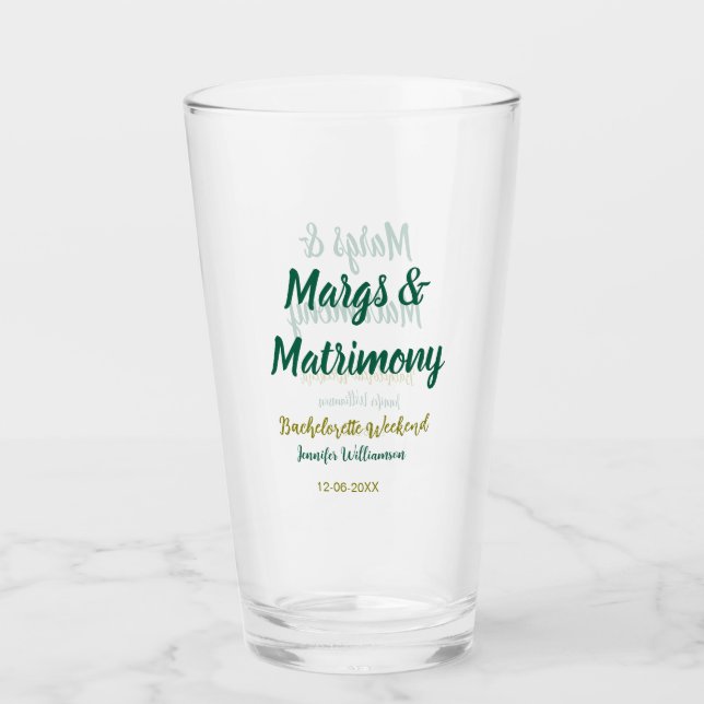 Margs und Ehe Name Datum Junggesellinnenabschied Glas (Vorderseite)