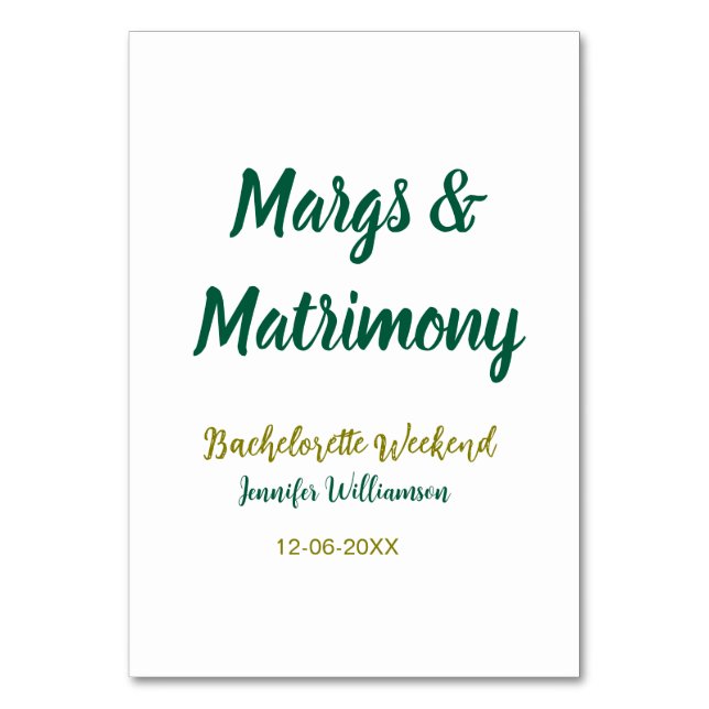Margs und Ehe Name Datum Junggesellinnenabschied Tischnummer (Vorderseite)