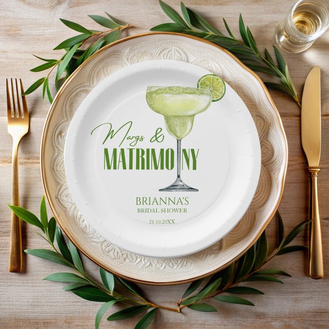 Margs und Matrimone Brautparty mit Monogramm Pappteller (Margs and matrimony bridal shower monogrammed paper plates personalized table decor custom plates)