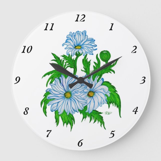 Marguerite , Daisies-Blume im Retro-Stil Große Wanduhr (Vorderseite)