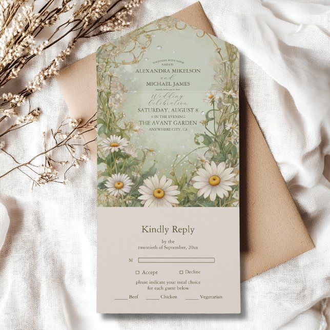 Marguerite Daisy Dusty Wedding All In One Einladung (Von Creator hochgeladen)