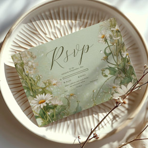 Marguerite Daisy Dusty Wedding RSVP Karte