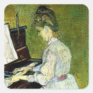 Marguerite Gachet am Piano von Vincent van Gogh Quadratischer Aufkleber
