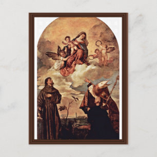 Maria in Ruhm mit Christkind und Engeln Postkarte