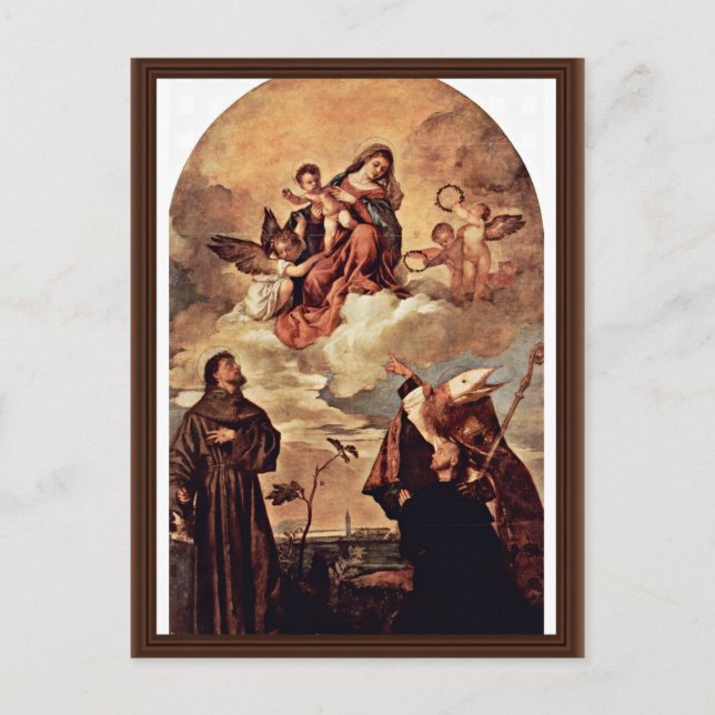 Maria in Ruhm mit Christkind und Engeln Postkarte (Vorderseite)