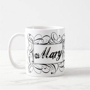 Maria in schwarz im stilistischen Rahmen benennen Tasse