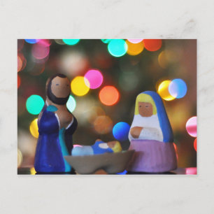 Maria, Josef & Jesuskind, Weihnachtskrippe, Bokeh, Postkarte