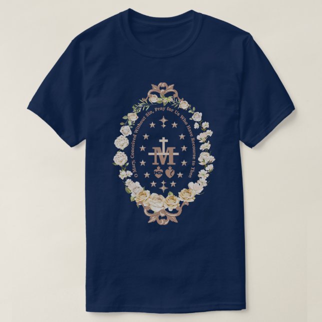 Mariä katholische Jungfrau Mary Marian Cross Flora T-Shirt (Design vorne)