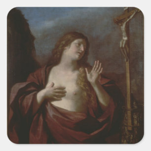 Maria Magdalena im Penitence (Öl auf Leinwand) 2 Quadratischer Aufkleber