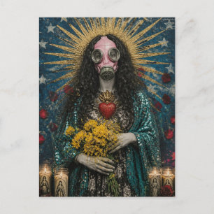 Maria Magdalena mit rosa Gasmaske Postkarte