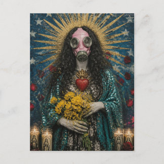 Maria Magdalena mit rosa Gasmaske Postkarte