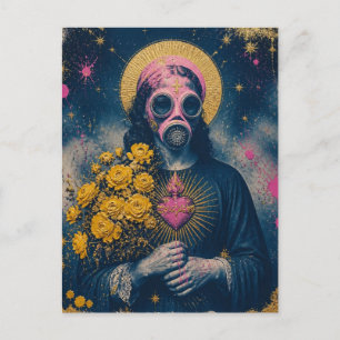 Maria Magdalena mit rosa Gasmaske Postkarte