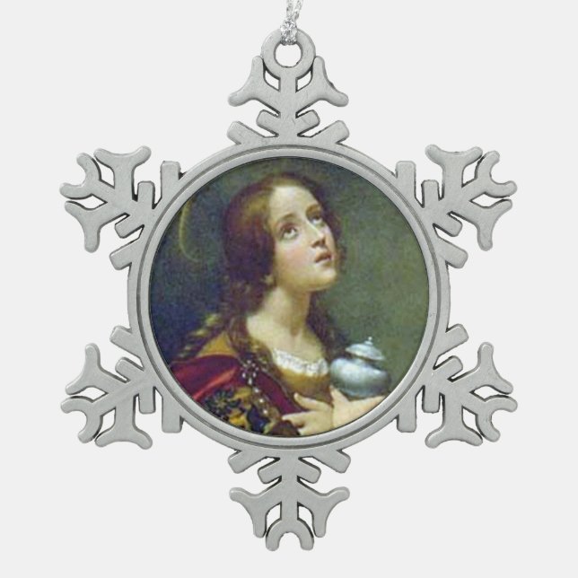 MARIA MAGDALENA SCHNEEFLOCKEN Zinn-Ornament (Vorderseite)