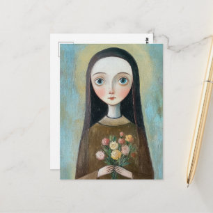 Maria mit Blumen Postkarte