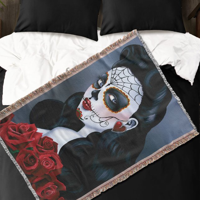 Maria Sugar Skull Rote Rosen Decke (Von Creator hochgeladen)