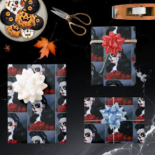 Maria Sugar SKull-Rote Rosen Geschenkpapier Set