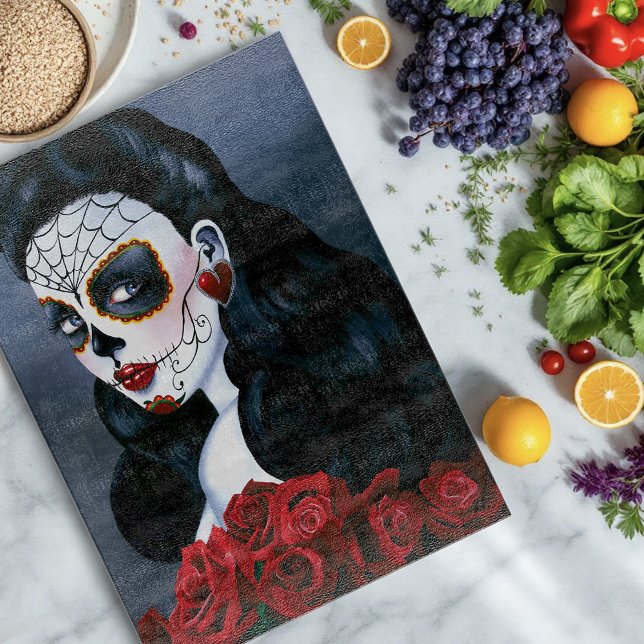 Maria Sugar Skull Rote Rosen Schneidebrett (Von Creator hochgeladen)