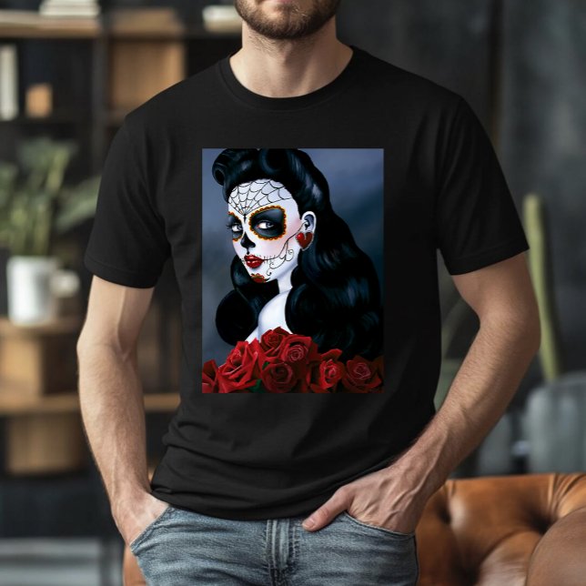 Maria Sugar Skull Rote Rosen T-Shirt (Von Creator hochgeladen)