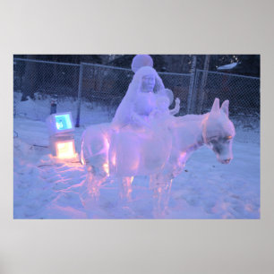 Maria und Jesuskind Nacht Schnee Winter Skulptur Poster