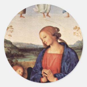 Maria verehrt das Kind mit dem Erzengel Gabriel Runder Aufkleber