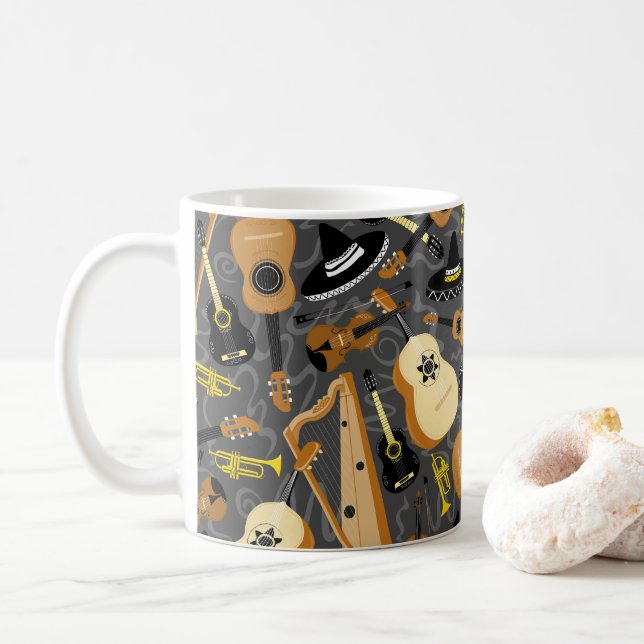 Mariachi Band Cartoon Instruments Kaffeetasse (Mit Donut)