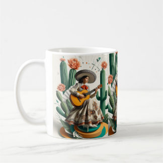Mariachi Melody: Vintager Gitarrist & Cacti-Kaffee Kaffeetasse