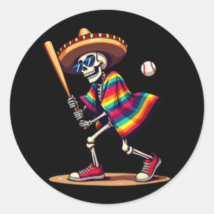 Mariachi Skeleton Baseball Cinco De Mayo Mexican S Runder Aufkleber