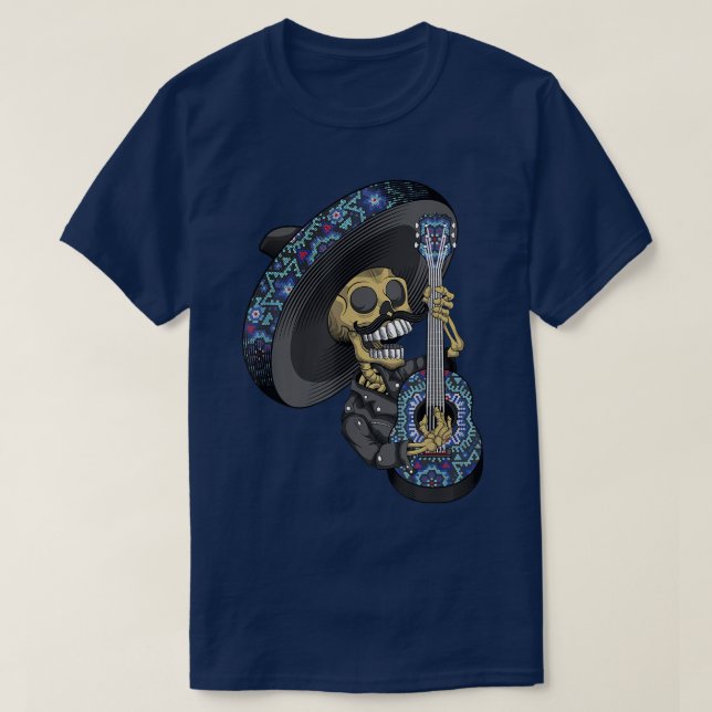 Mariachi Skeleton Gitarrenspiel Tag der Toten  T-Shirt (Design vorne)