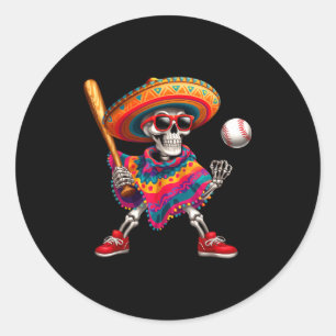Mariachi-Skelett Baseball Cinco de Mayo Mexikanisc Runder Aufkleber