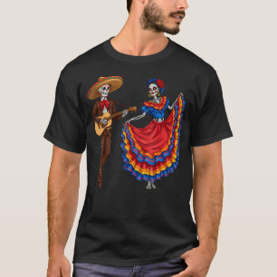Mariachi-Skelett-Paar Gitarren-Tanz Tag der Toten T-Shirt