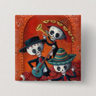 Mariachi-Trio Dia de Los Muertos Skeleton Button