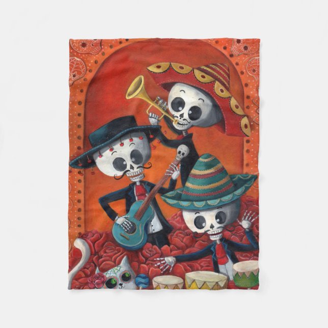 Mariachi-Trio Dia de Los Muertos Skeleton Fleecedecke (Vorderseite)