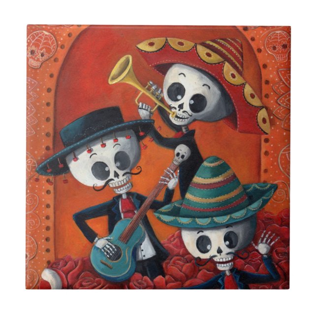 Mariachi-Trio Dia de Los Muertos Skeleton Fliese (Vorderseite)