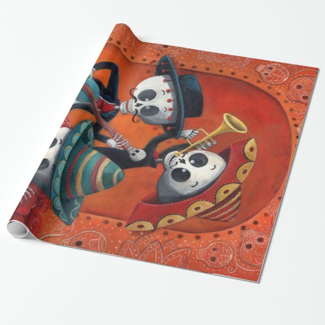 Mariachi-Trio Dia de Los Muertos Skeleton Geschenkpapier (Ungerollt)