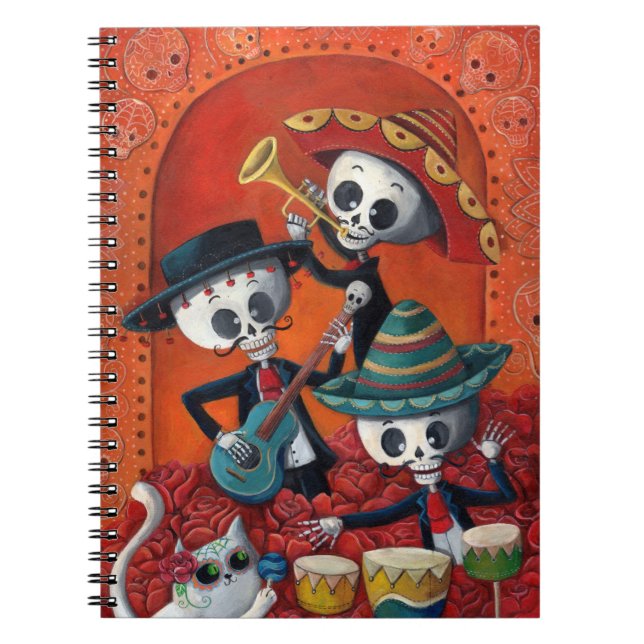 Mariachi-Trio Dia de Los Muertos Skeleton Notizblock (Vorderseite)